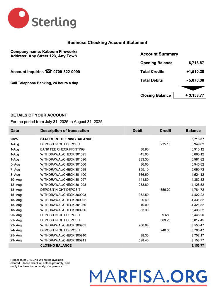 Downloadable Nigerienia Sterling bank corporate account statement Word and PDF template